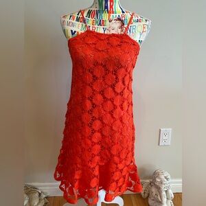 Trina Turk Made in California Orange Lace/Crochet Overlay Sundress